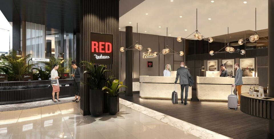 Skisse av lobby på Radisson Red Oslo Airport
