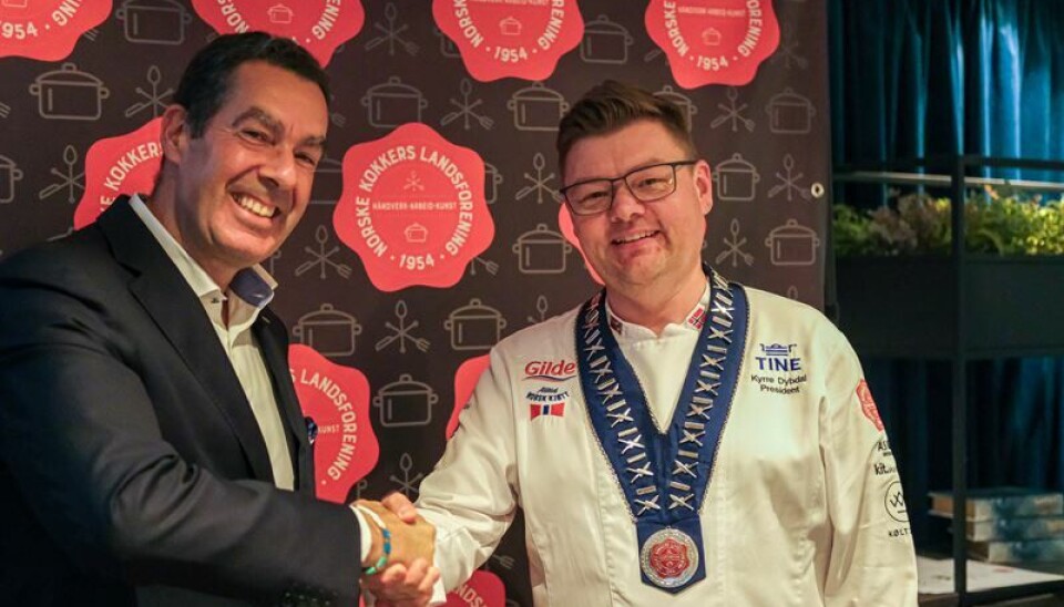 Direktør for mat og drikke i Scandic Norge, Morten Malting og Kyrre Dybdal, president i NKL.